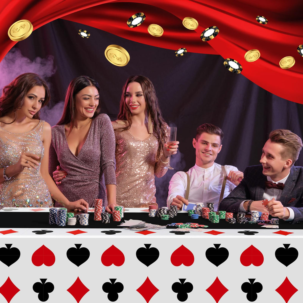 Hosuly 3 Pcs Casino Theme Poker Tablecloths — 51 x 108 Inch Disposable Black Table Covers
