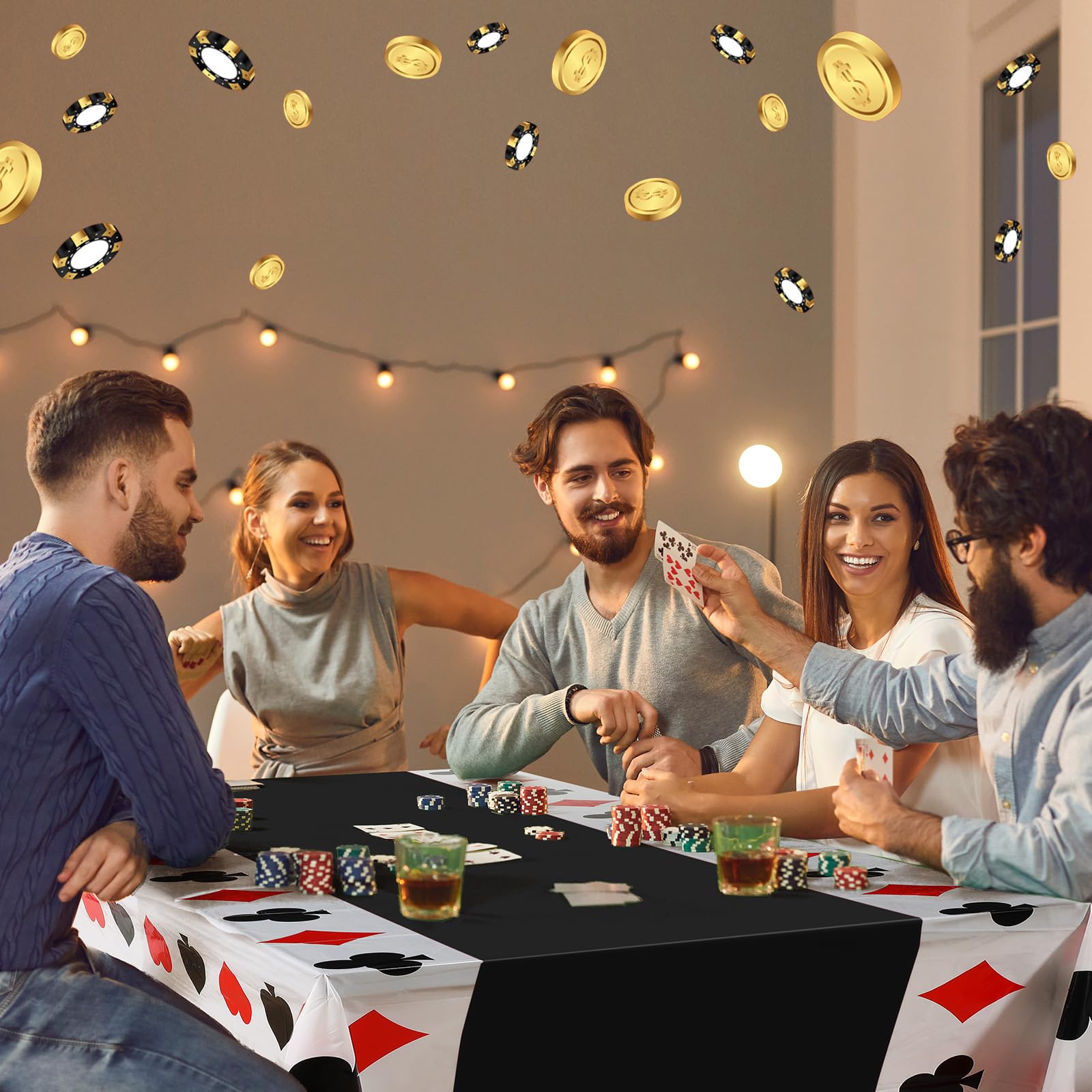Hosuly 3 Pcs Casino Theme Poker Tablecloths — 51 x 108 Inch Disposable Black Table Covers