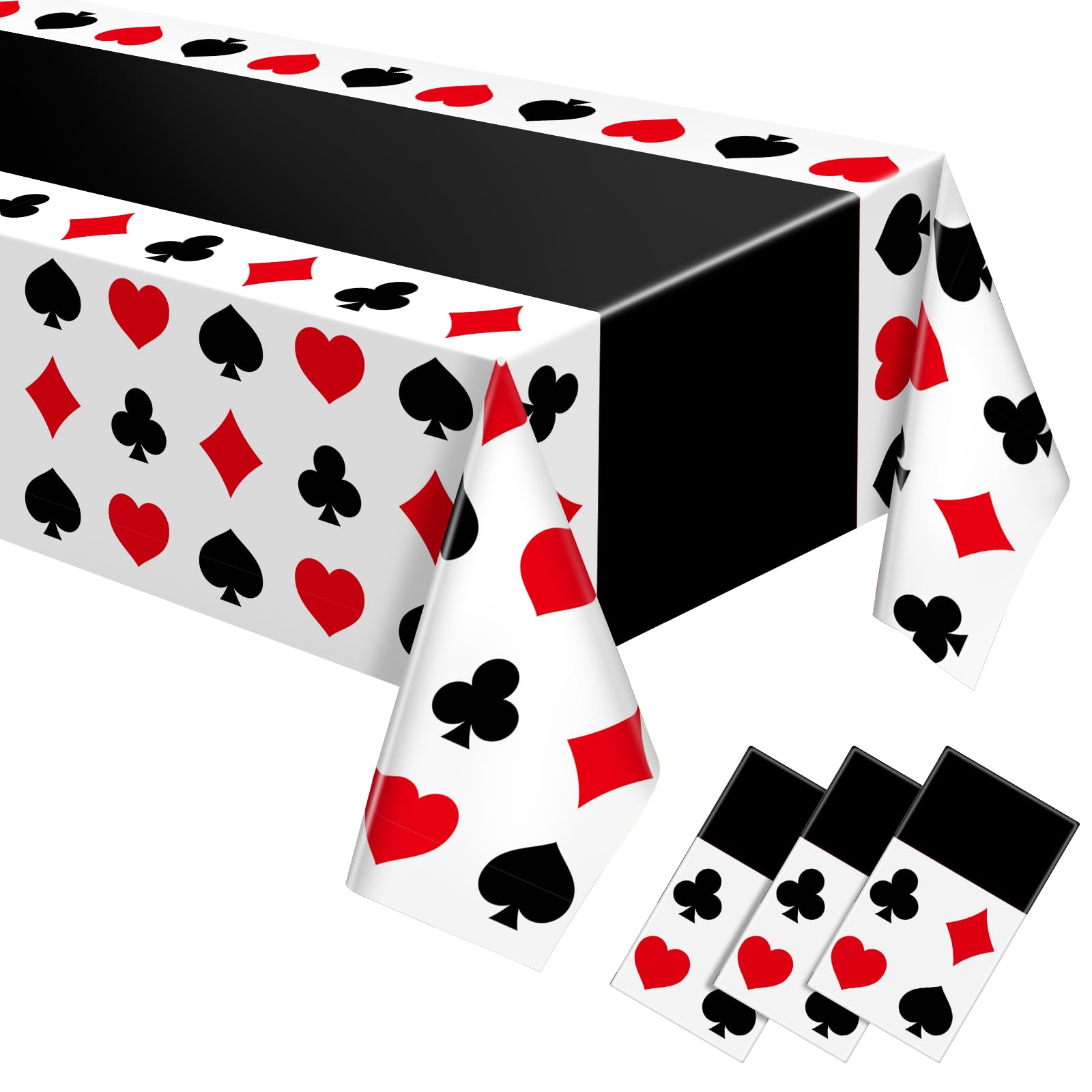 Hosuly 3 Pcs Casino Theme Poker Tablecloths — 51 x 108 Inch Disposable Black Table Covers