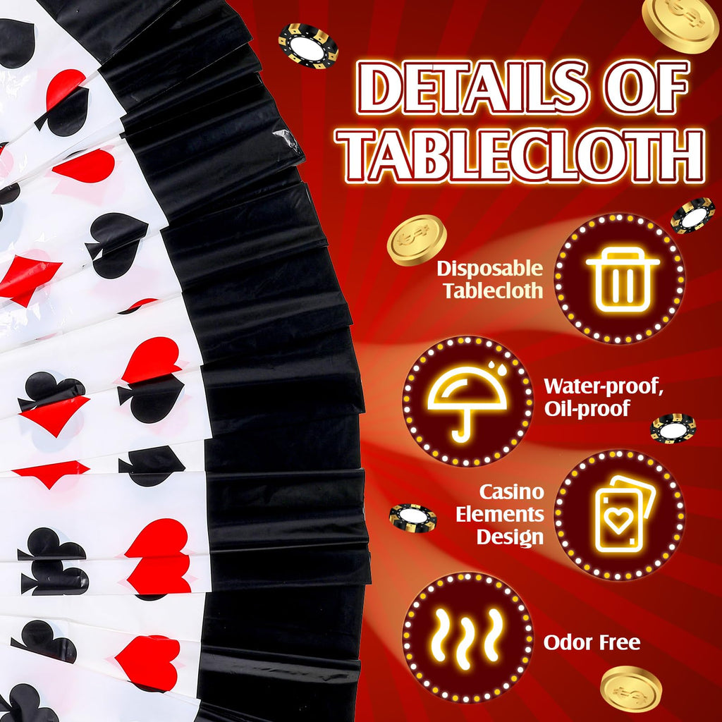 Hosuly 3 Pcs Casino Theme Poker Tablecloths — 51 x 108 Inch Disposable Black Table Covers