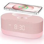 HOUSBAY Sound Machine with Alarm Clock — Dual HiFi Speakers, 21 Sounds, 10W Wireless Charger
