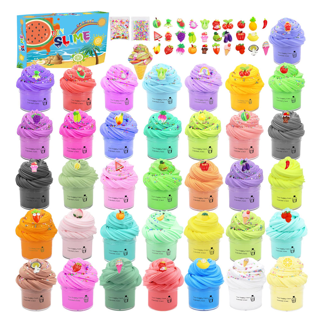 Howlaiwoo 36 Pack Mini Butter Slime Kit with Funny Fruits Charms – Soft, Non-Sticky Slime Party Favors