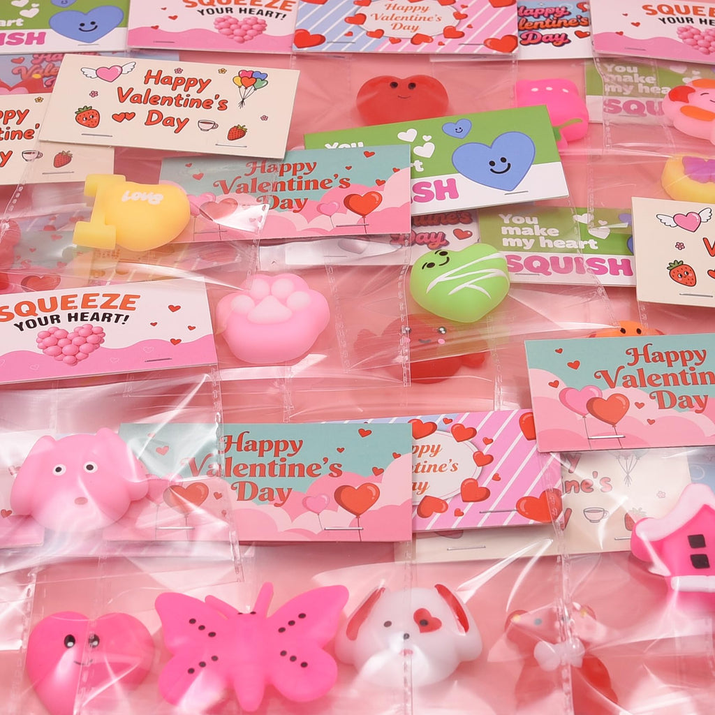 Howzcci 24-Pack Valentines Cards with Mochi Squishy Toys – Kids Party Favors