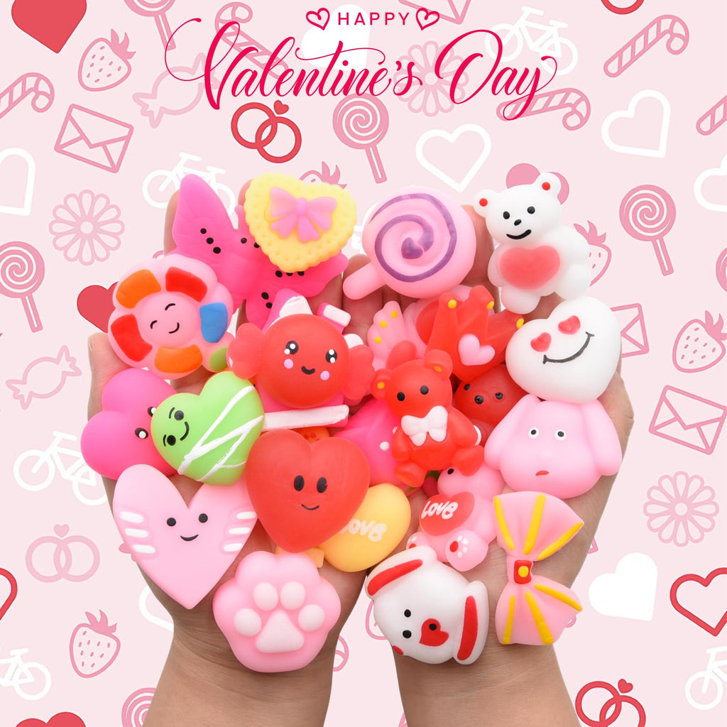 Howzcci 24-Pack Valentines Cards with Mochi Squishy Toys – Kids Party Favors