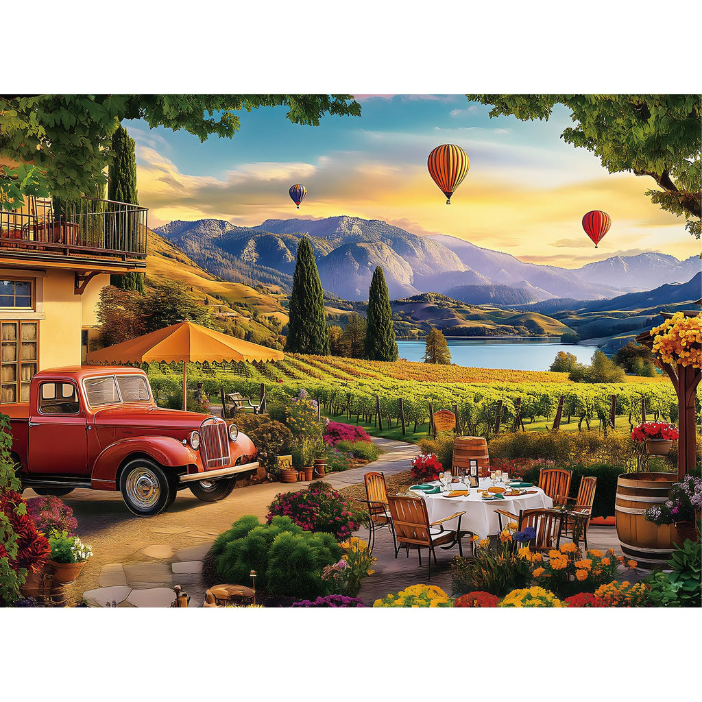 HQXXJW 500 Piece Jigsaw Puzzle – Scenic Vineyard with Hot Air Balloons & Red Truck for Adults
