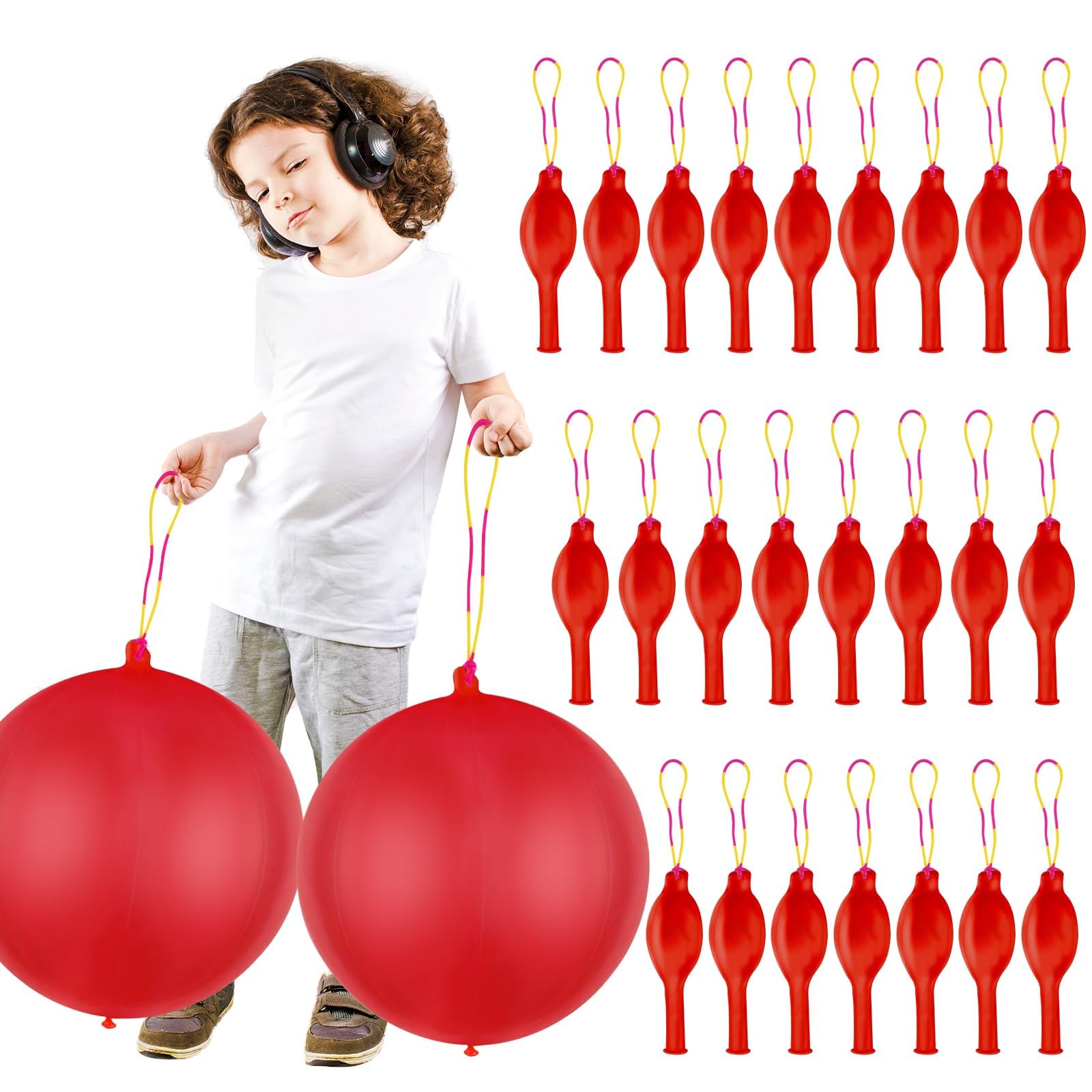 HSLCGF 24 Red Punch Balloons with Rubber Band Handle – Heavy Duty Party Favors