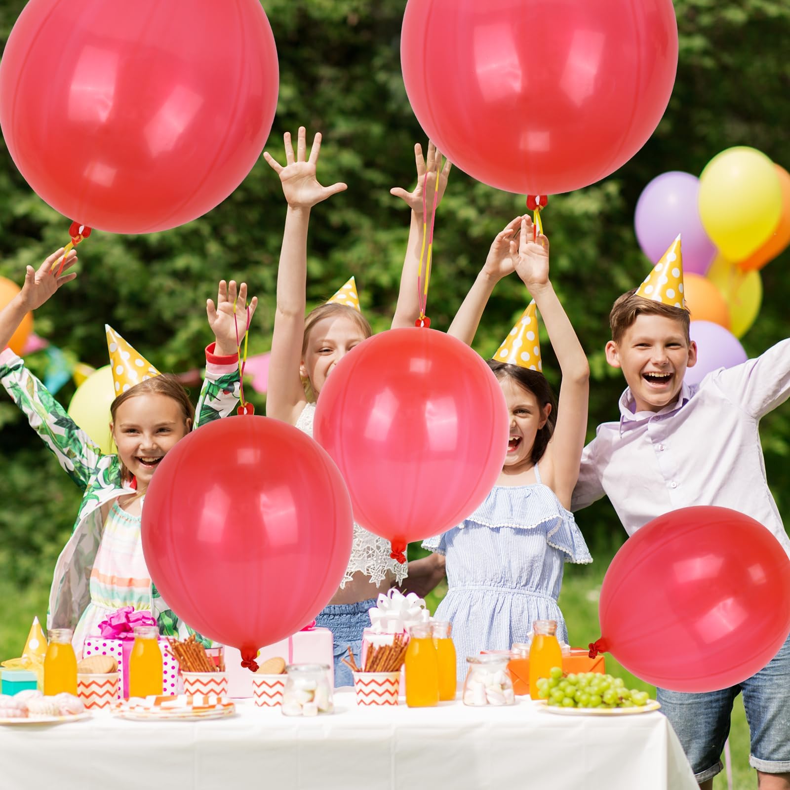 HSLCGF 24 Red Punch Balloons with Rubber Band Handle – Heavy Duty Party Favors