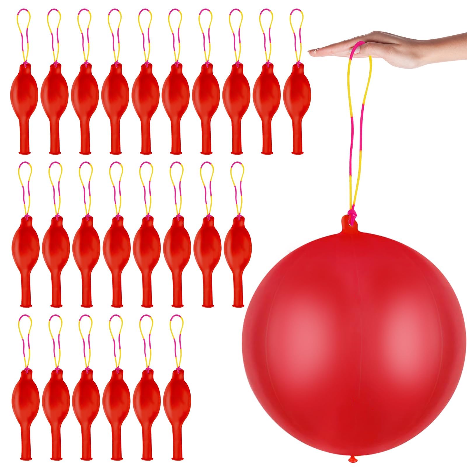 HSLCGF 24 Red Punch Balloons with Rubber Band Handle – Heavy Duty Party Favors