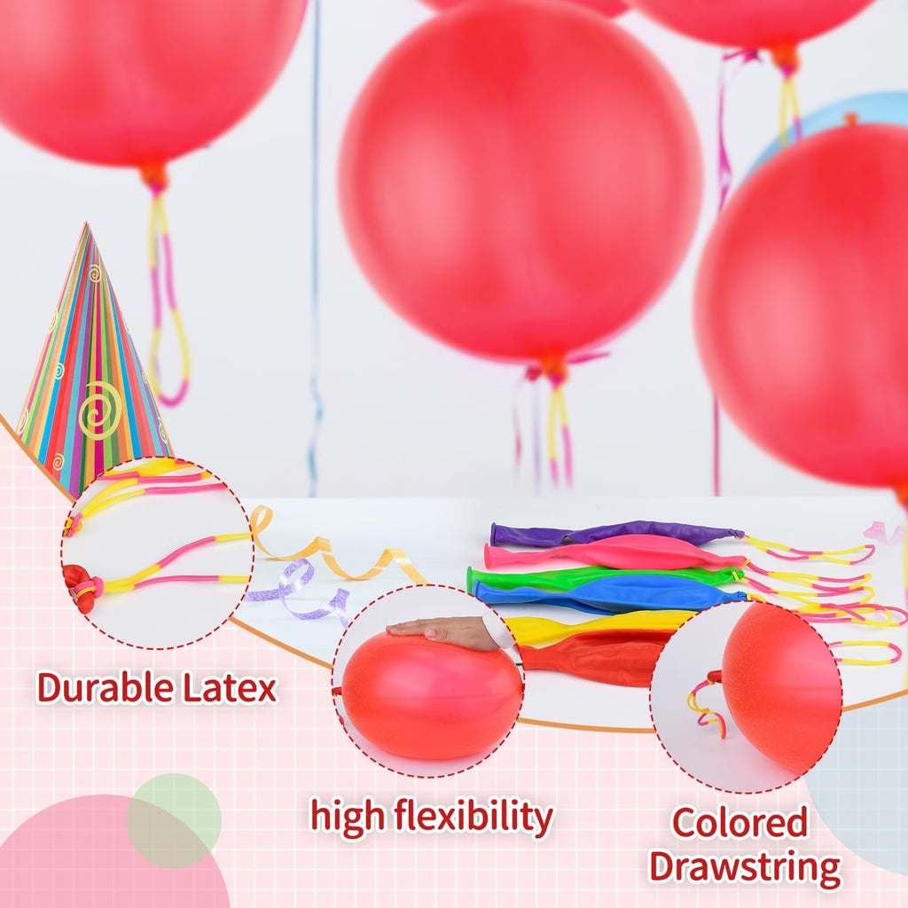 HSLCGF 24 Red Punch Balloons with Rubber Band Handle – Heavy Duty Party Favors