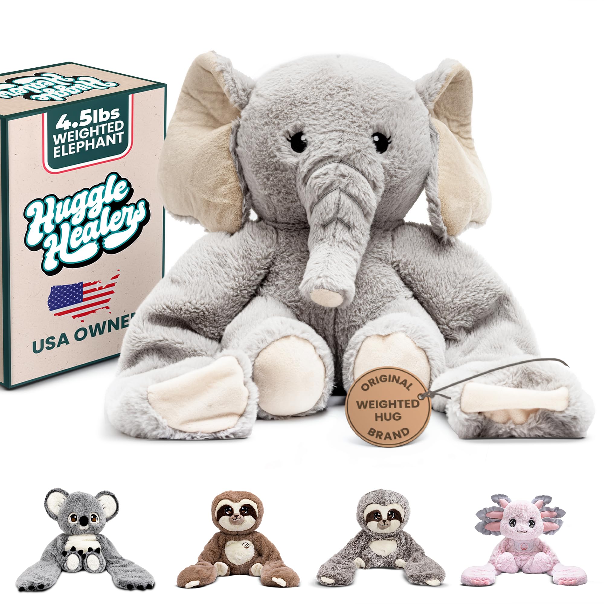 Huggle Healers Hathi Elephant Plush – 36-Inch Arm Hug, 4.5 lb Weighted Elephant Stuffed Animal
