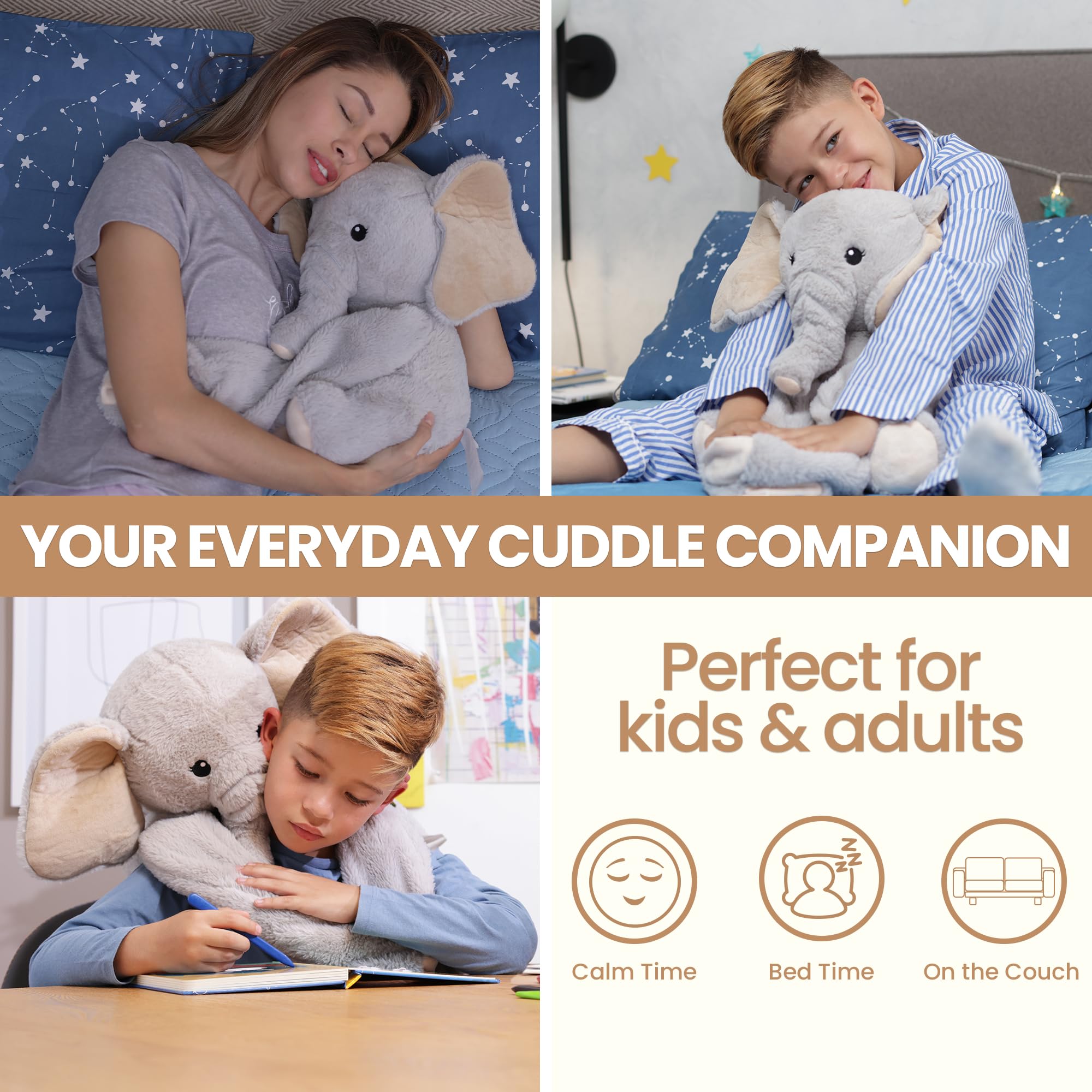 Huggle Healers Hathi Elephant Plush – 36-Inch Arm Hug, 4.5 lb Weighted Elephant Stuffed Animal