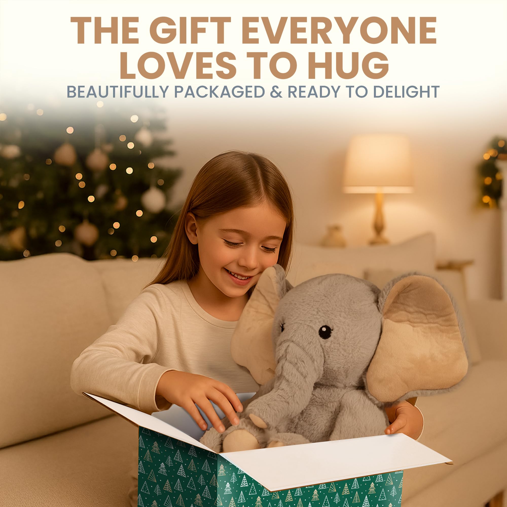 Huggle Healers Hathi Elephant Plush – 36-Inch Arm Hug, 4.5 lb Weighted Elephant Stuffed Animal