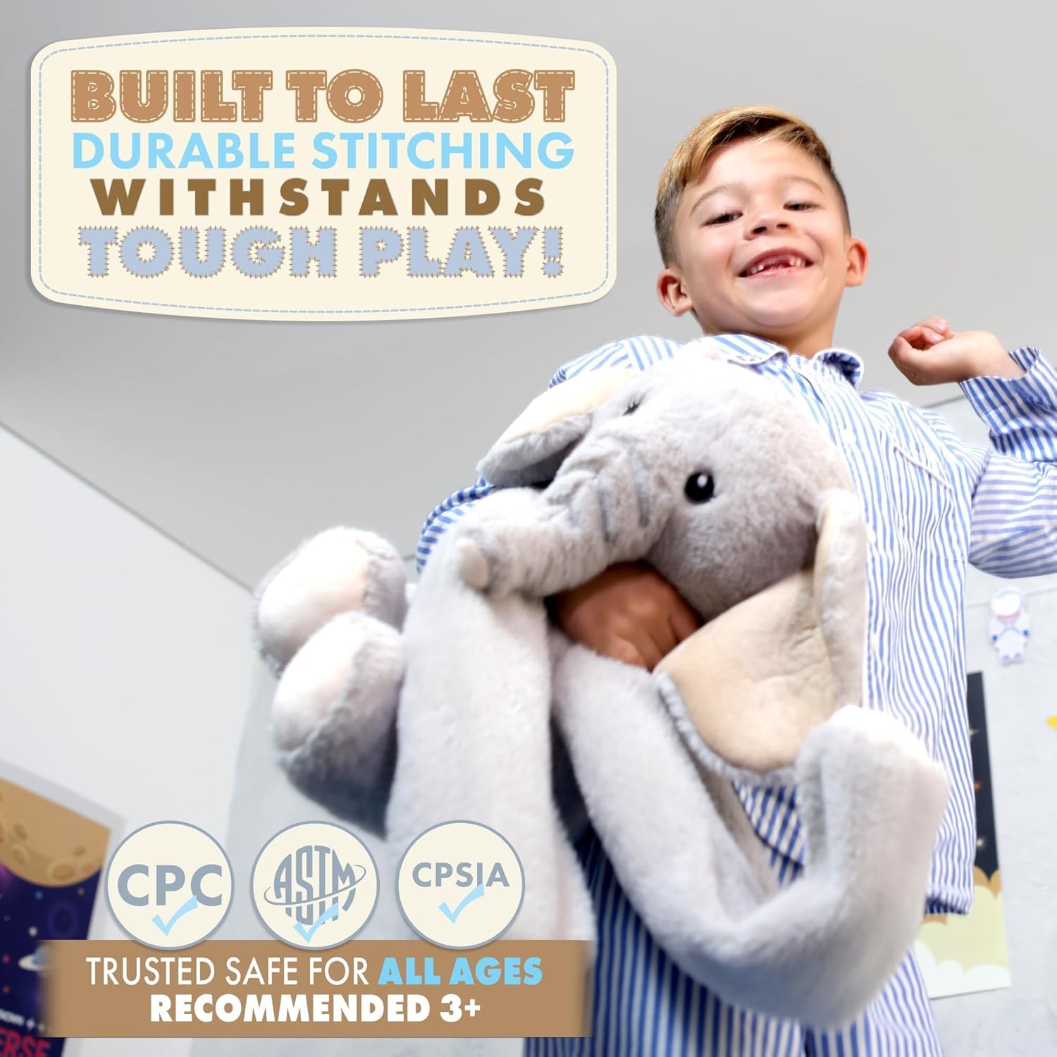 Huggle Healers Hathi Elephant Plush – 36-Inch Arm Hug, 4.5 lb Weighted Elephant Stuffed Animal