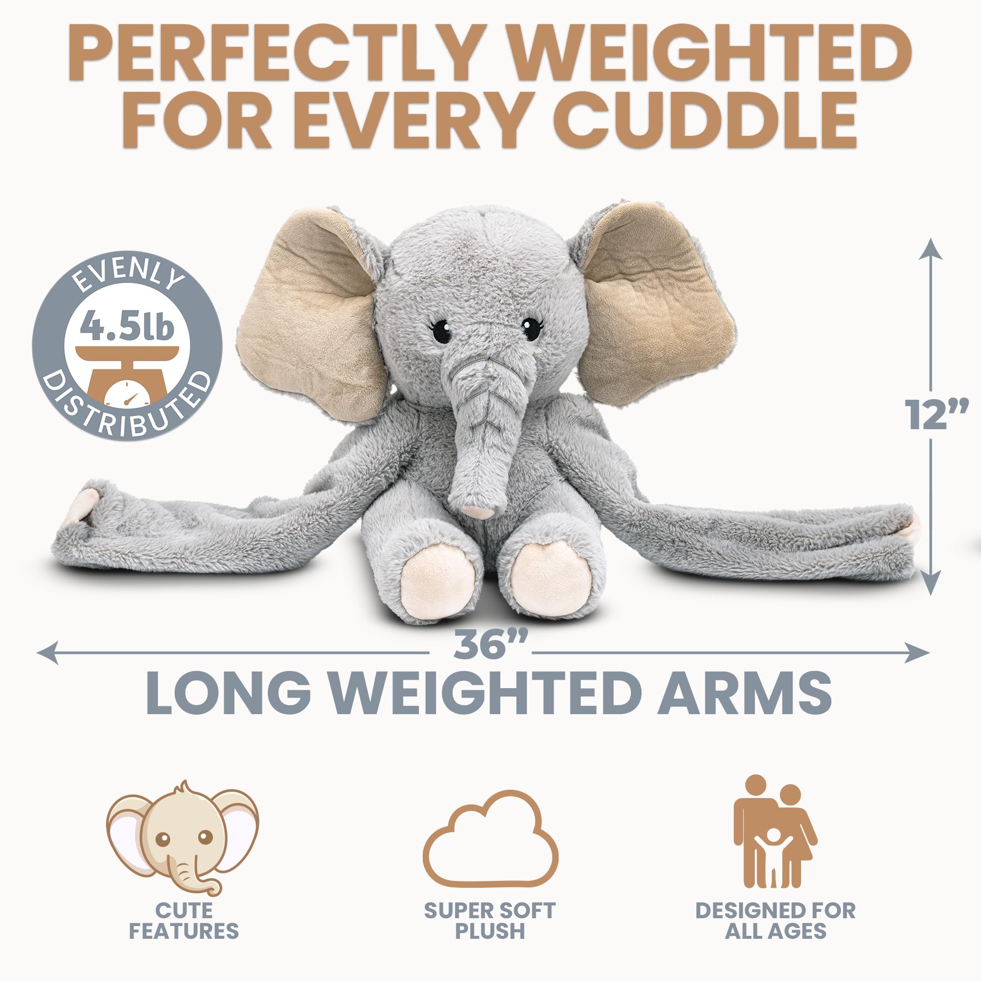 Huggle Healers Hathi Elephant Plush – 36-Inch Arm Hug, 4.5 lb Weighted Elephant Stuffed Animal