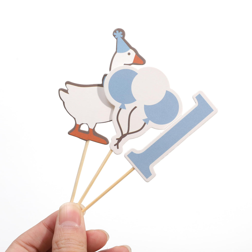 HUHJRUAR 12pcs One Silly Goose First Birthday Cupcake Toppers – Blue