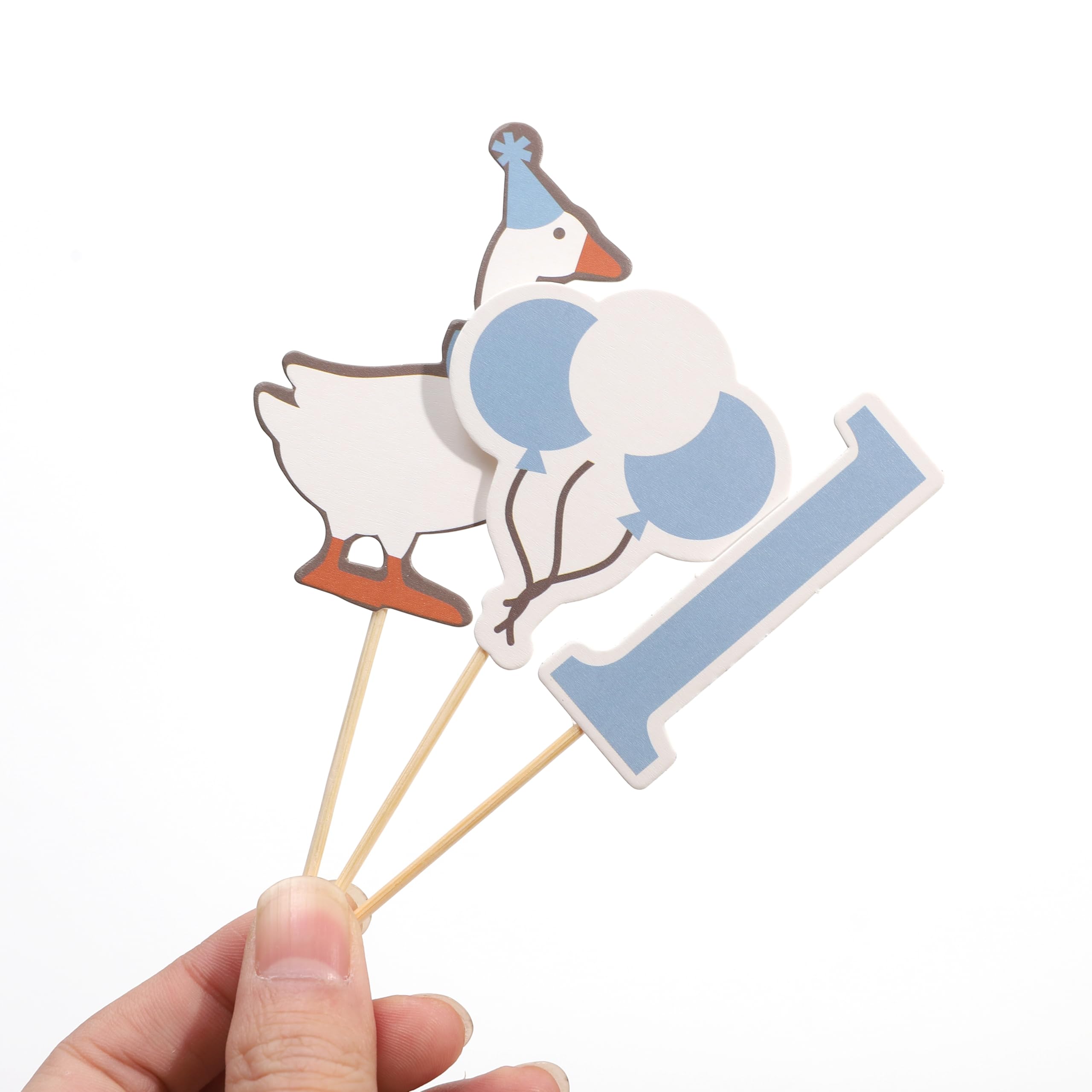 HUHJRUAR 12pcs One Silly Goose First Birthday Cupcake Toppers – Blue