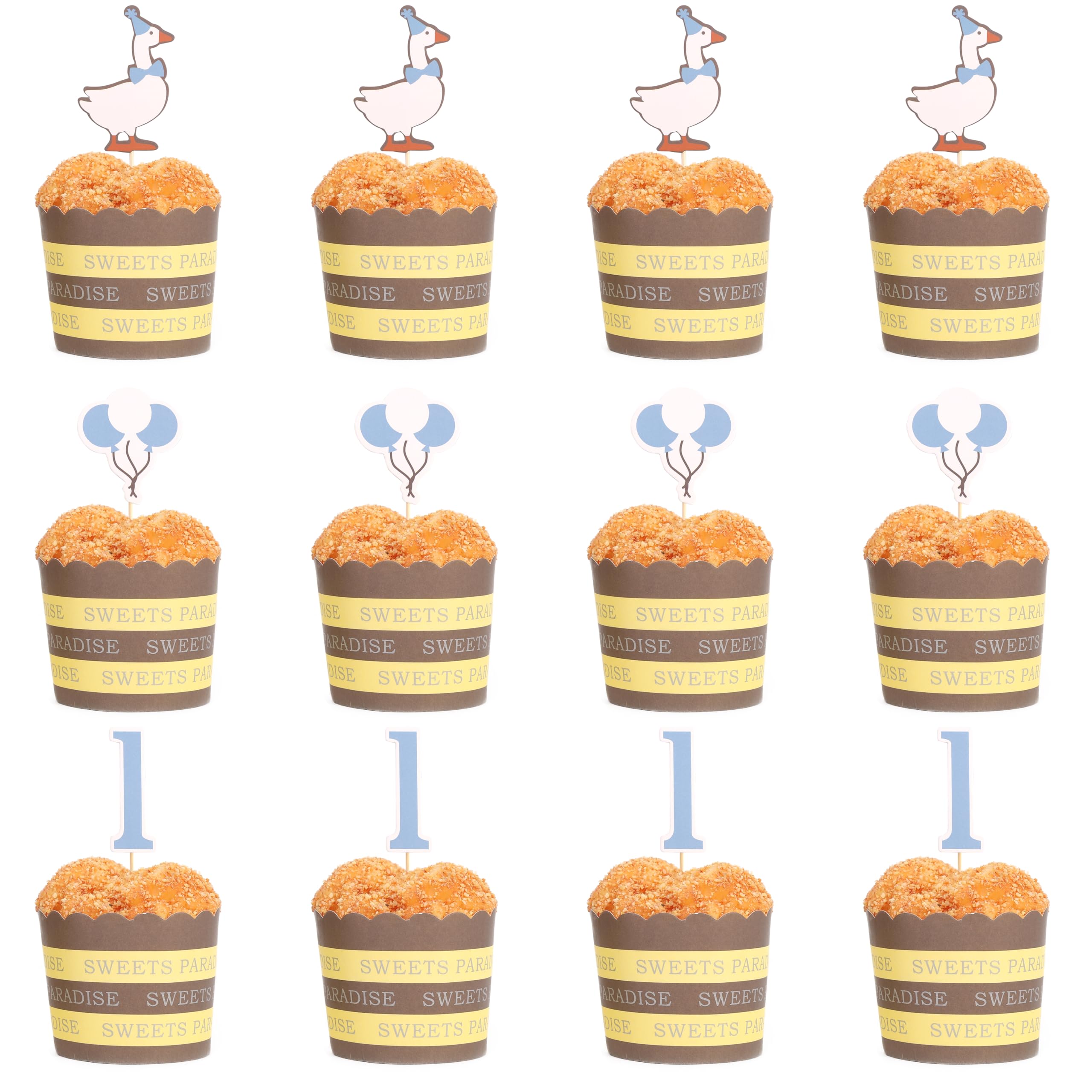 HUHJRUAR 12pcs One Silly Goose First Birthday Cupcake Toppers – Blue