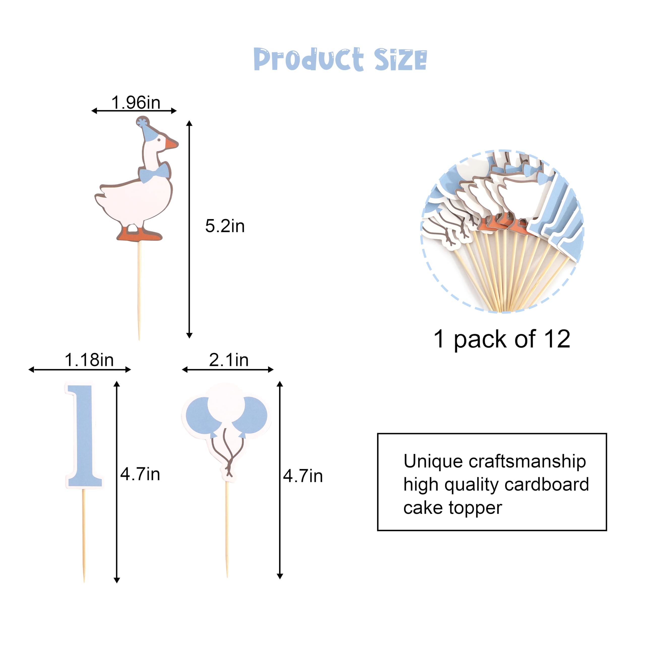 HUHJRUAR 12pcs One Silly Goose First Birthday Cupcake Toppers – Blue