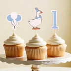 HUHJRUAR 12pcs One Silly Goose First Birthday Cupcake Toppers – Blue