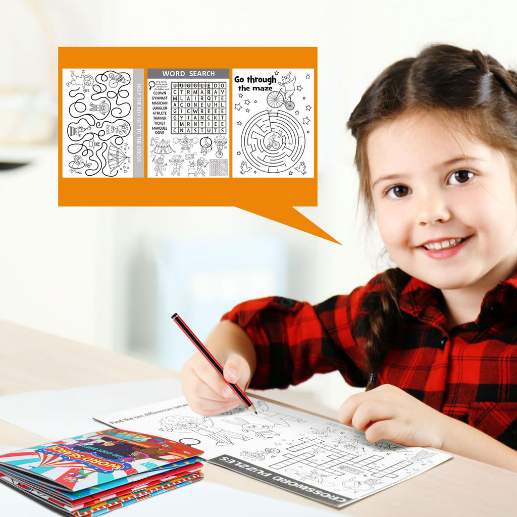 Hungdao 48 Pcs Circus Carnival Mini Activity Books | Kids Party Favors, Mazes, Word Search & More