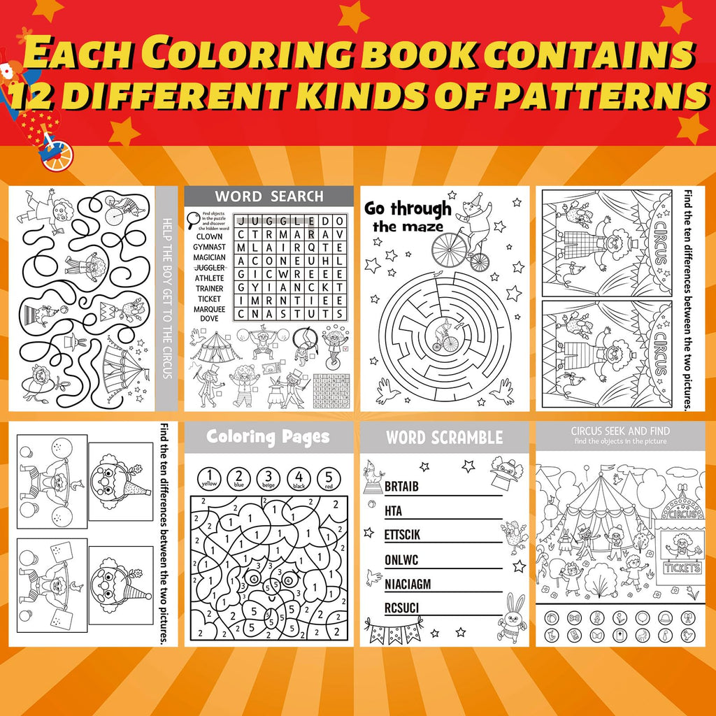 Hungdao 48 Pcs Circus Carnival Mini Activity Books | Kids Party Favors, Mazes, Word Search & More