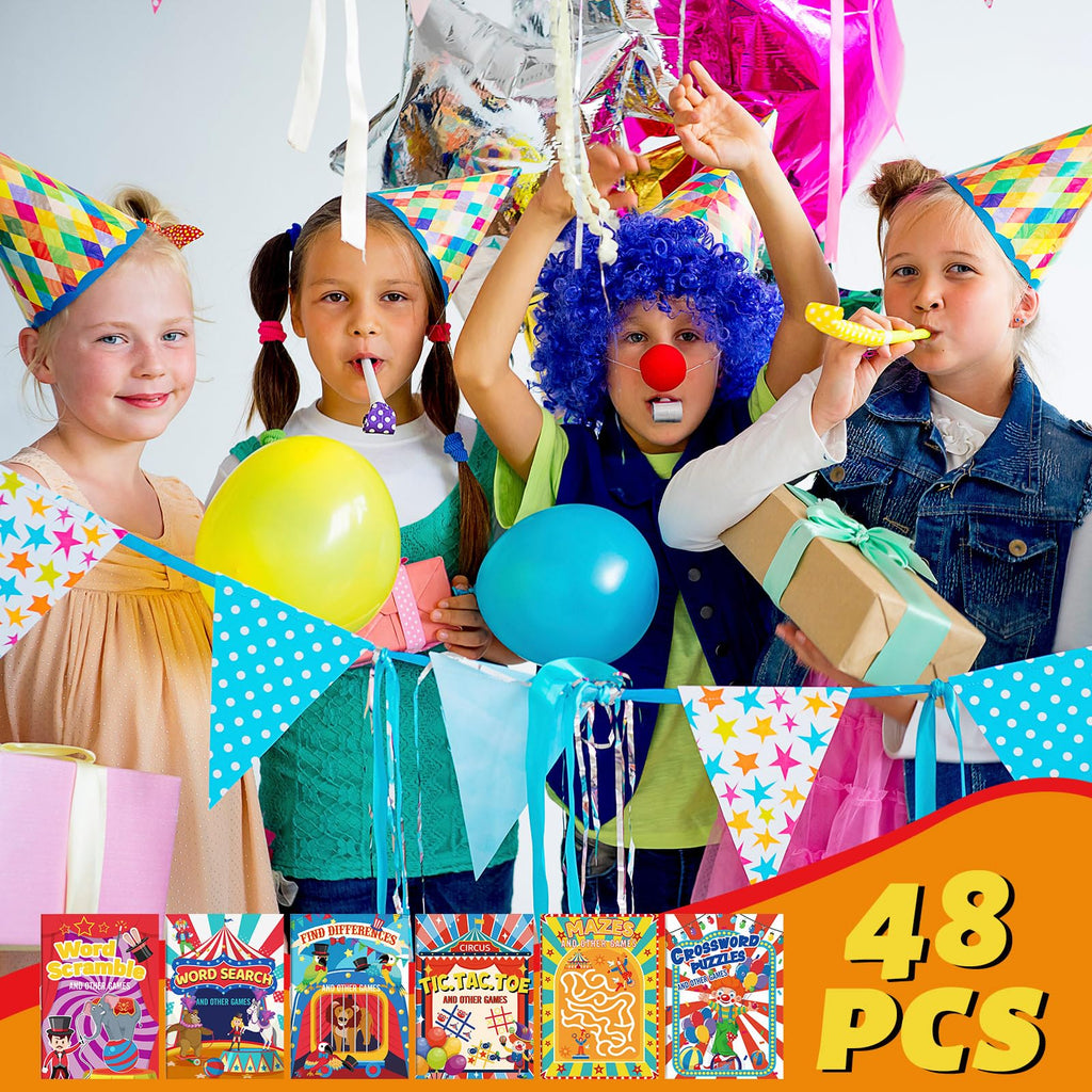 Hungdao 48 Pcs Circus Carnival Mini Activity Books | Kids Party Favors, Mazes, Word Search & More