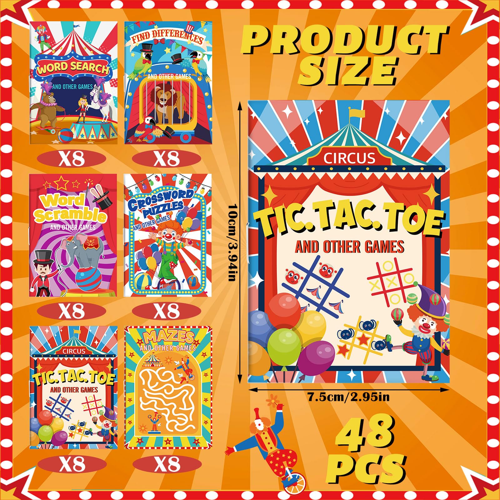 Hungdao 48 Pcs Circus Carnival Mini Activity Books | Kids Party Favors, Mazes, Word Search & More