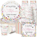 Hushee 200 Pcs Baby in Bloom Wildflower Party Supplies – Plates Cups Napkins for 50 Guests