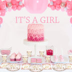 Hushee 200 Pcs Floral Baby Shower Tableware Set – Rose Gold Plates, Cups & Napkins for 50 Guests