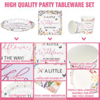 Hushee 200 Pcs Baby in Bloom Wildflower Party Supplies – Plates Cups Napkins for 50 Guests