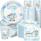 Hushee 200 Pcs Blue Elephant Baby Shower Tableware Set – Plates, Cups & Napkins