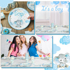 Hushee 200 Pcs Blue Elephant Baby Shower Tableware Set – Plates, Cups & Napkins