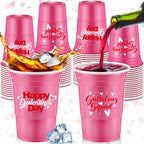 Hushee 48 Pcs 16 oz Galentine's Day Pink Plastic Cups Bulk – Reusable Disposable Party Supplies for Women