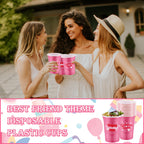 Hushee 48 Pcs 16 oz Galentine's Day Pink Plastic Cups Bulk – Reusable Disposable Party Supplies for Women