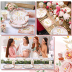 Hushee 200 Pcs Floral Baby Shower Tableware Set – Rose Gold Plates, Cups & Napkins for 50 Guests