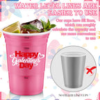 Hushee 48 Pcs 16 oz Galentine's Day Pink Plastic Cups Bulk – Reusable Disposable Party Supplies for Women