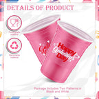 Hushee 48 Pcs 16 oz Galentine's Day Pink Plastic Cups Bulk – Reusable Disposable Party Supplies for Women