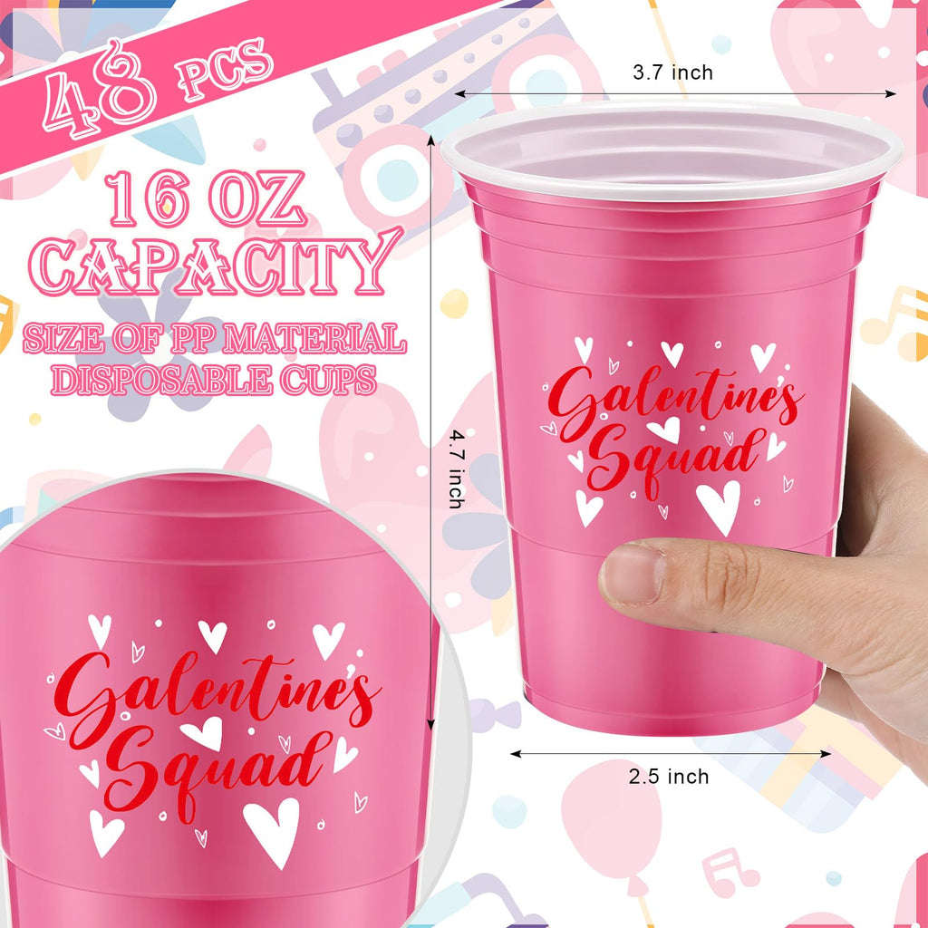 Hushee 48 Pcs 16 oz Galentine's Day Pink Plastic Cups Bulk – Reusable Disposable Party Supplies for Women
