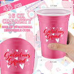 Hushee 48 Pcs 16 oz Galentine's Day Pink Plastic Cups Bulk – Reusable Disposable Party Supplies for Women