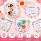 Hushee 200 Pcs Baby in Bloom Wildflower Party Supplies – Plates Cups Napkins for 50 Guests