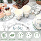 Hushee 200 Pcs Winter Baby Shower Tableware Set - Plates Cups Napkins for 50 Guests