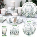Hushee 200 Pcs Winter Baby Shower Tableware Set - Plates Cups Napkins for 50 Guests