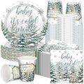 Hushee 200 Pcs Winter Baby Shower Tableware Set - Plates Cups Napkins for 50 Guests
