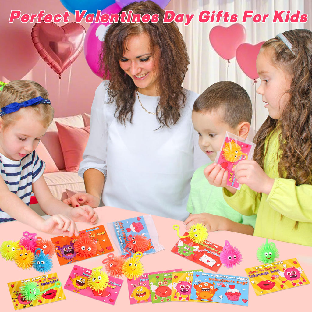 Huyamap 24-Pack LED Puffer Balls with Valentine Cards – Classroom Gifts & Party Favors