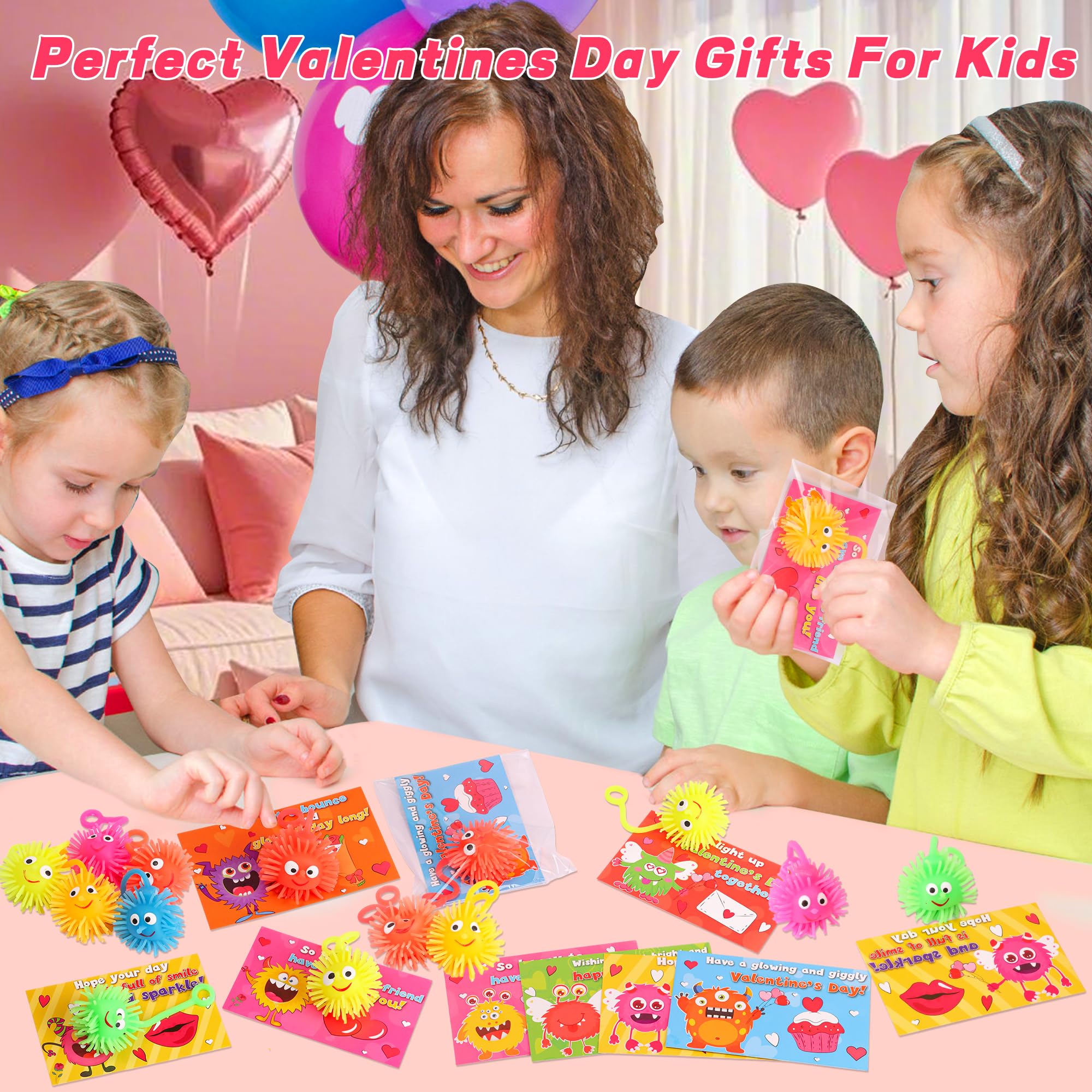 Huyamap 24-Pack LED Puffer Balls with Valentine Cards – Classroom Gifts & Party Favors