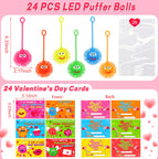 Huyamap 24-Pack LED Puffer Balls with Valentine Cards – Classroom Gifts & Party Favors