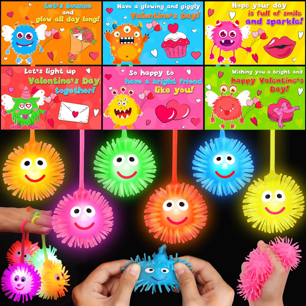 Huyamap 24-Pack LED Puffer Balls with Valentine Cards – Classroom Gifts & Party Favors