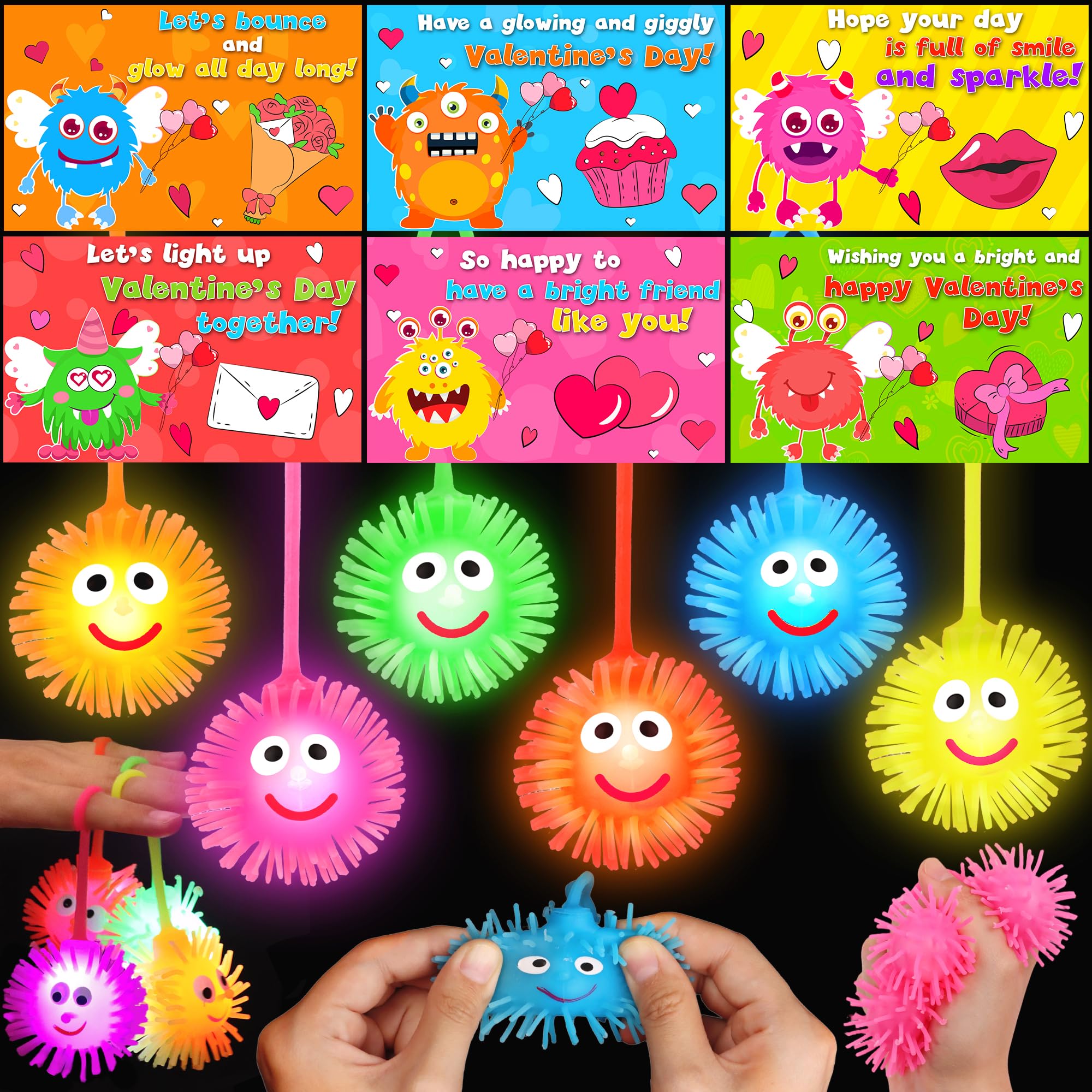 Huyamap 24-Pack LED Puffer Balls with Valentine Cards – Classroom Gifts & Party Favors
