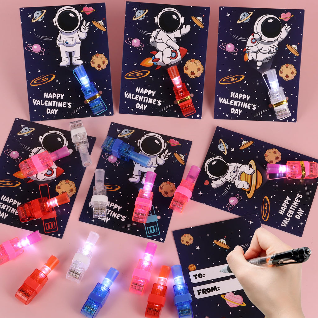Huyamap 28-Pack Valentine’s Day Cards with LED Finger Lights – Classroom Gifts & Party Favors