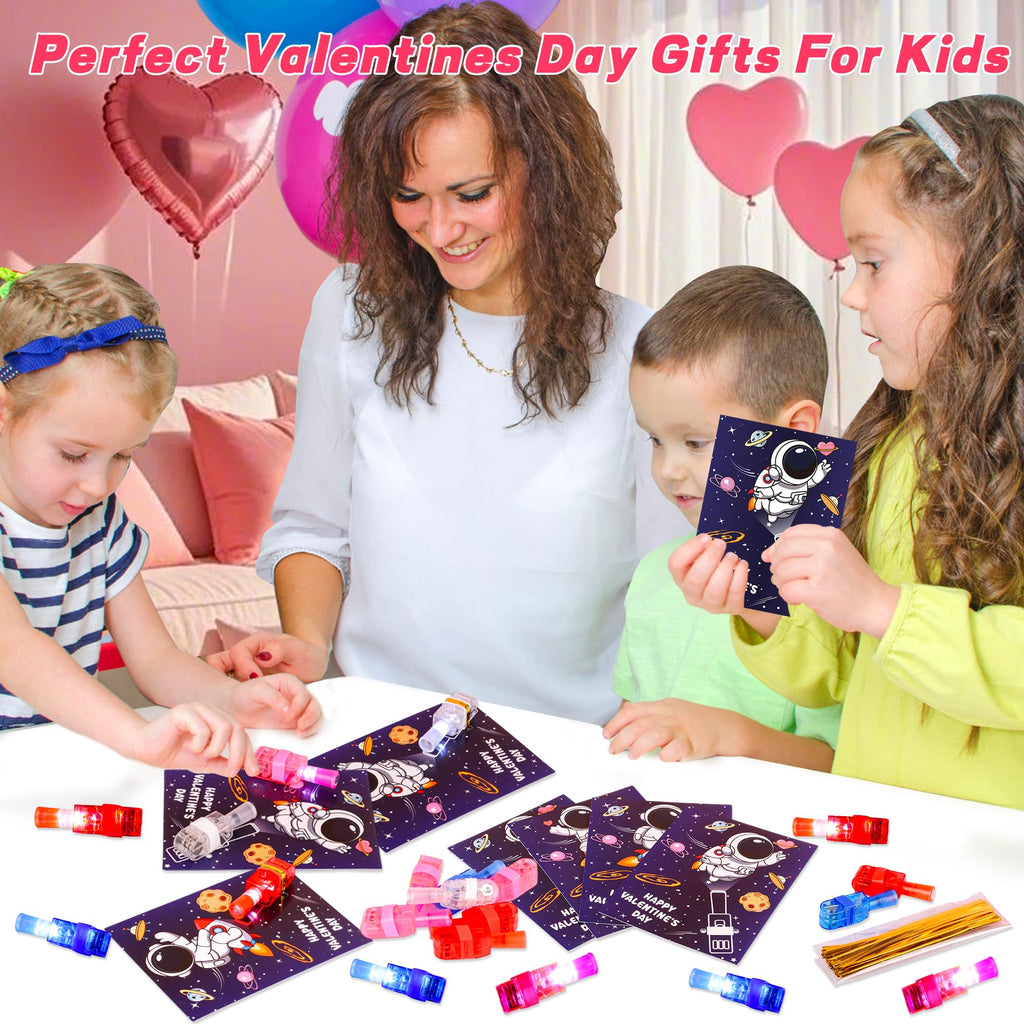 Huyamap 28-Pack Valentine’s Day Cards with LED Finger Lights – Classroom Gifts & Party Favors